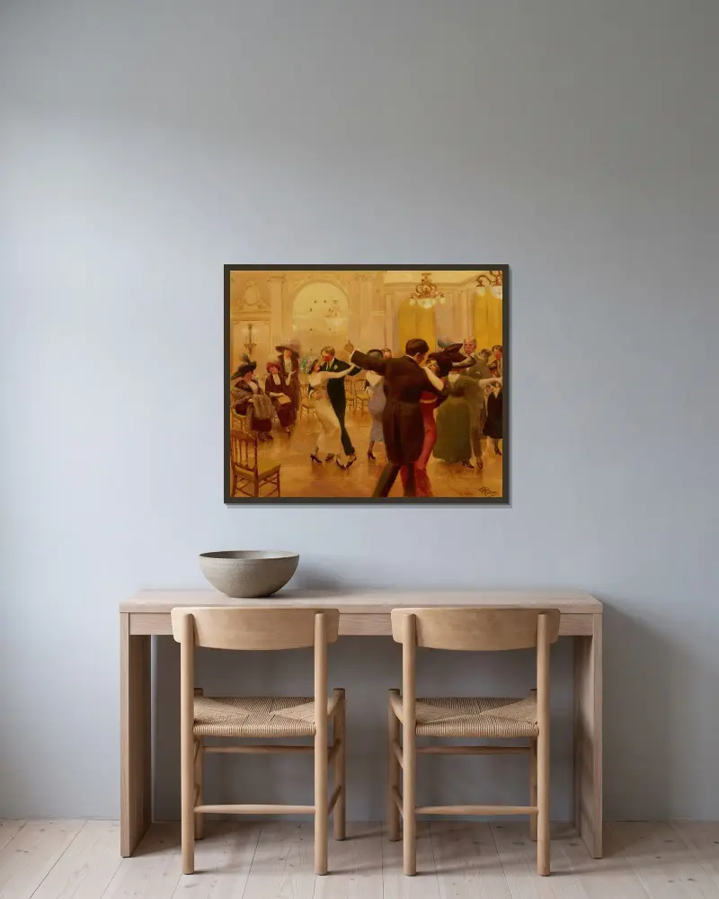 Dansen av Albert Guillaume inramad på en vägg