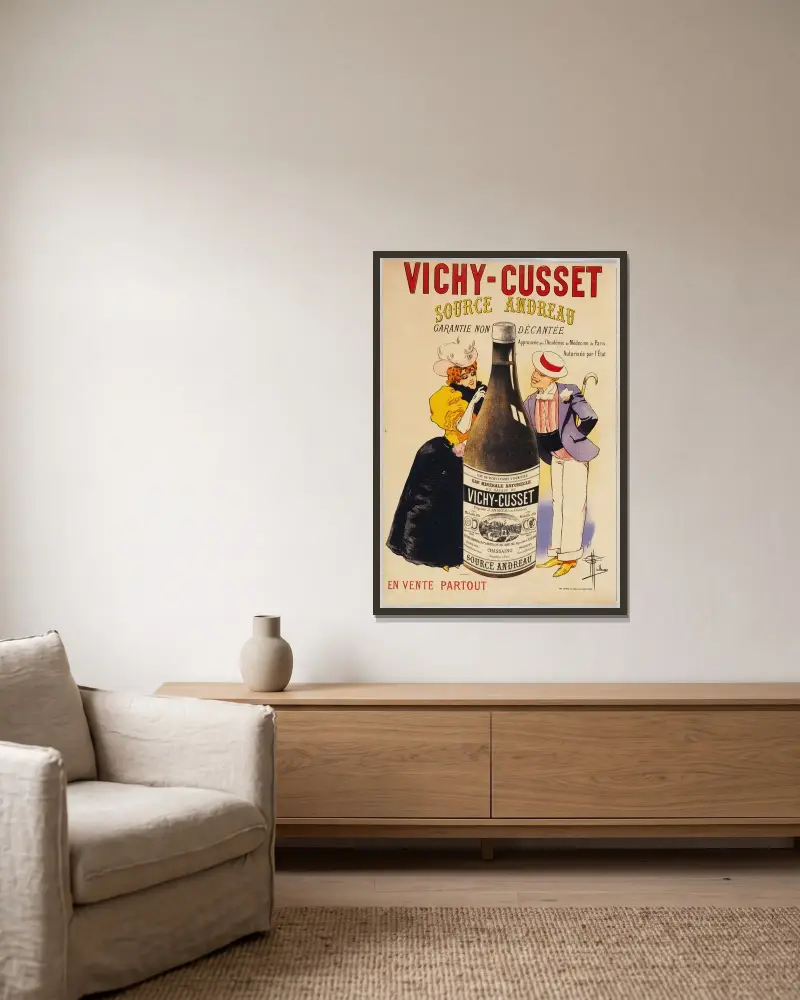 Vichy-Cusset källa Andreau av Albert Guillaume inramad på en vägg