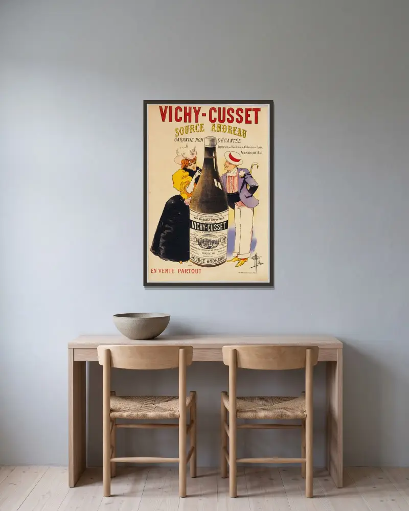 Vichy-Cusset källa Andreau av Albert Guillaume inramad på en vägg