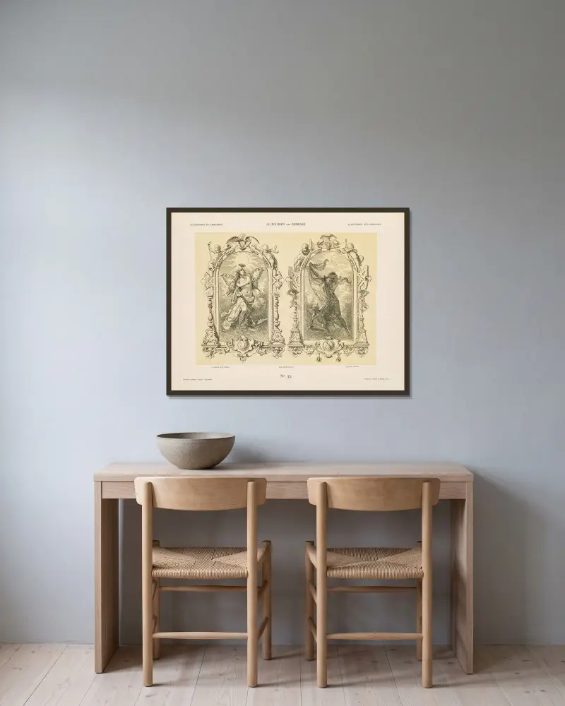 Allegorien und Embleme Vol. I Pl.035 av Albert Ilg inramad på en vägg