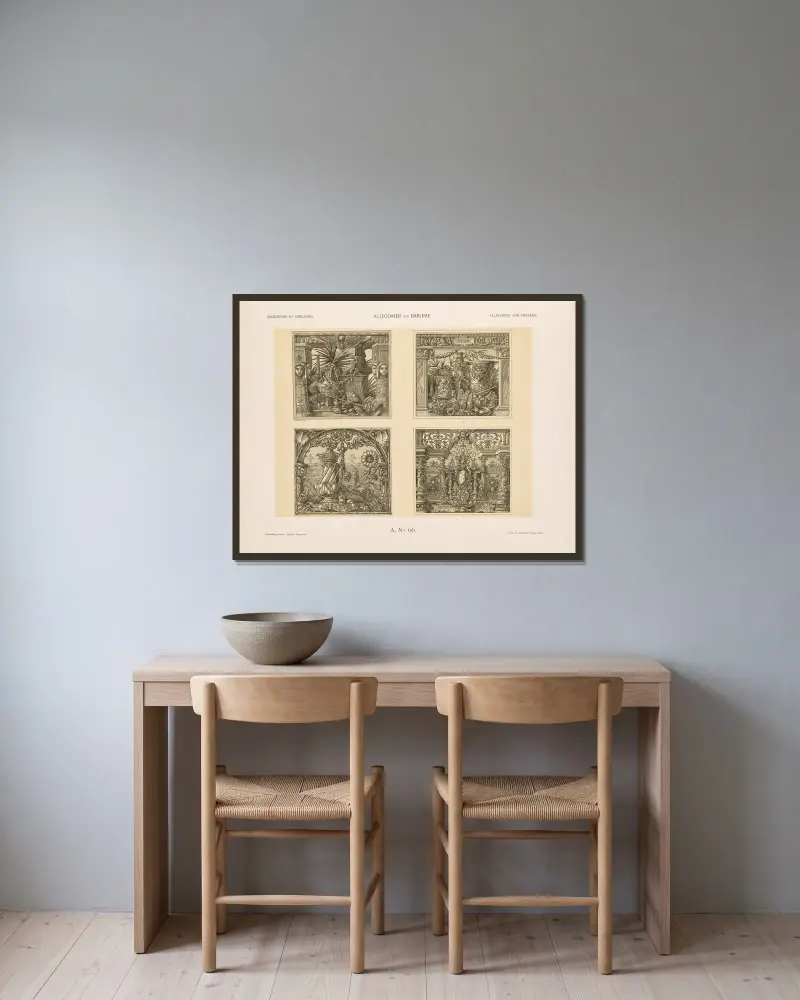 Allegorien und Embleme, Band II, Tafel 106 von Albert Ilg gerahmt an einer Wand