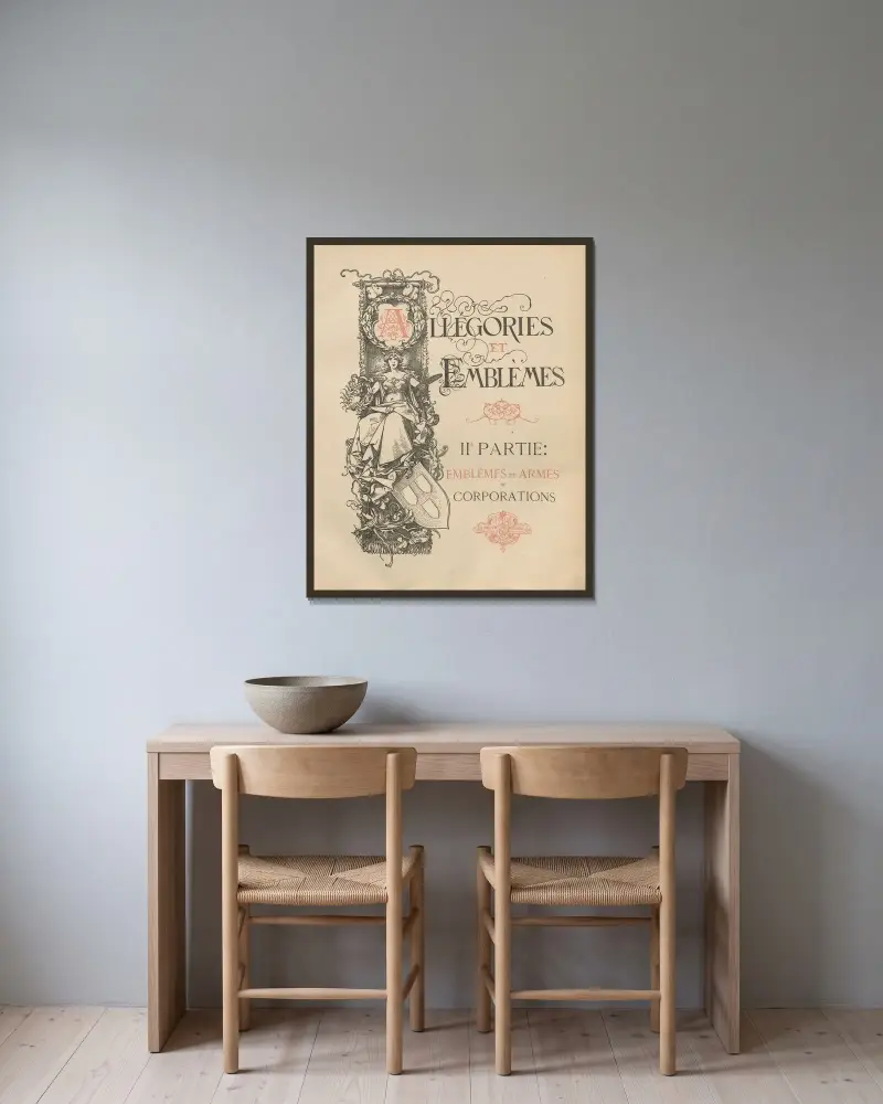 Allegorier och emblem, pl. 001 av Albert Ilg inramad på en vägg