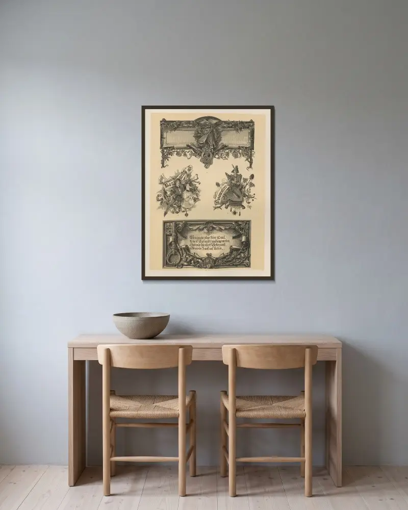 Allegorien und Embleme Taf. 080 von Albert Ilg gerahmt an einer Wand