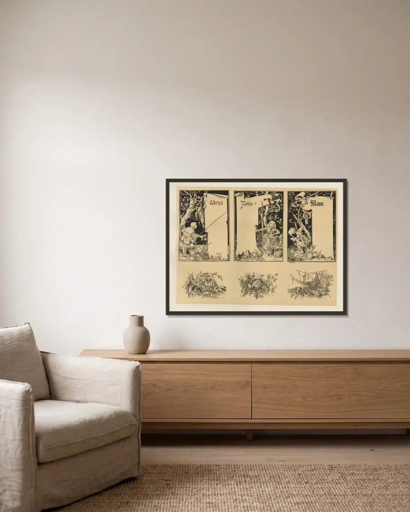 Allegorien und Embleme Taf. 113 von Albert Ilg gerahmt an einer Wand