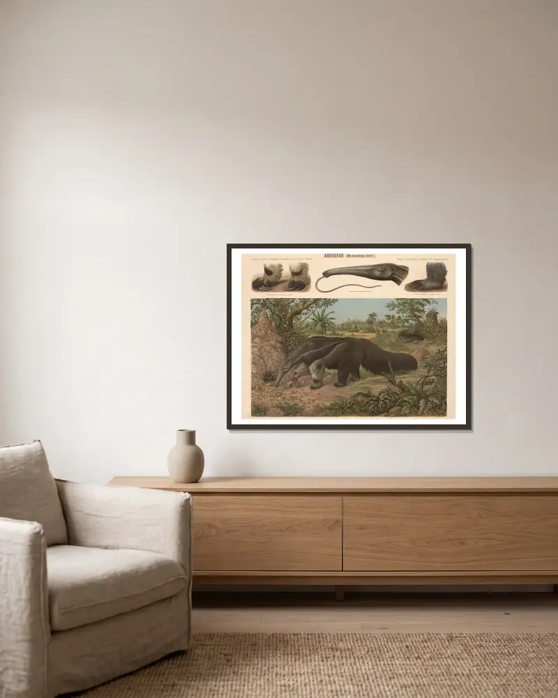 Ameisenbär (Myrmecophaga jubata) von Albert Kull gerahmt an einer Wand