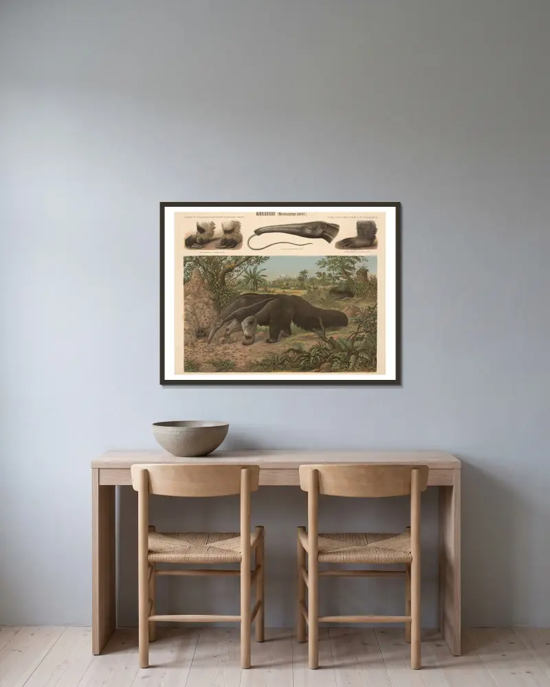 Ameisenbär (Myrmecophaga jubata) von Albert Kull gerahmt an einer Wand