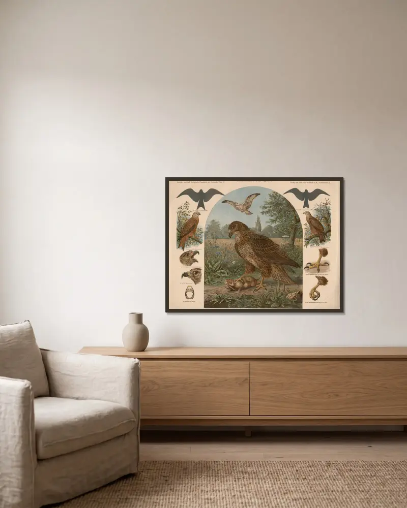 Káně lesní (Buteo vulgaris), Albert Kull v rámu na stěně