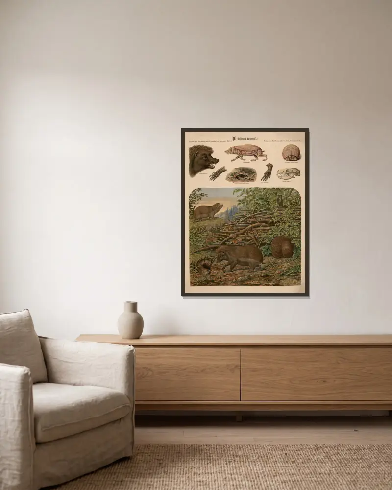 Europäischer Igel (Erinaceus europaeus) von Albert Kull gerahmt an einer Wand