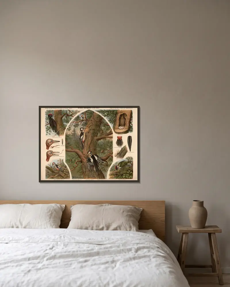 Buntspecht (Picus major) von Albert Kull gerahmt an einer Wand
