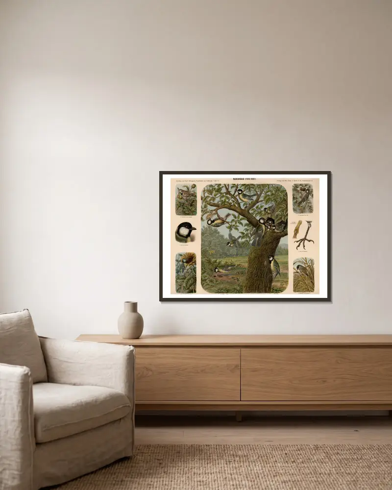 Kohlmeise (Parus major) von Albert Kull gerahmt an einer Wand