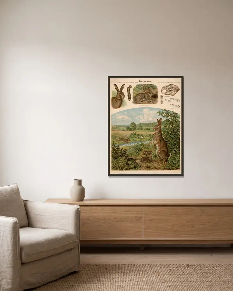 Hase (Lepus timidus) von Albert Kull gerahmt an einer Wand
