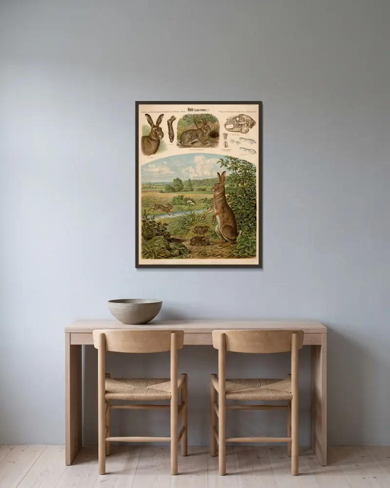 Hase (Lepus timidus) von Albert Kull gerahmt an einer Wand