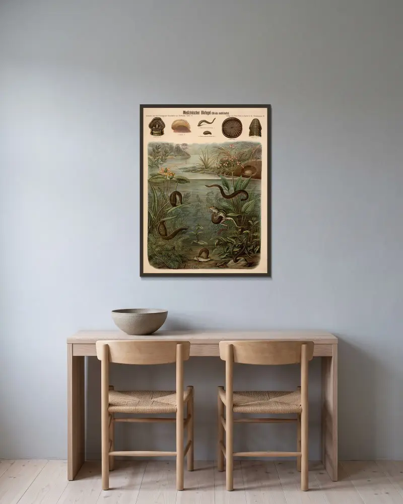Blutegel (Hirudo medicinalis) von Albert Kull gerahmt an einer Wand