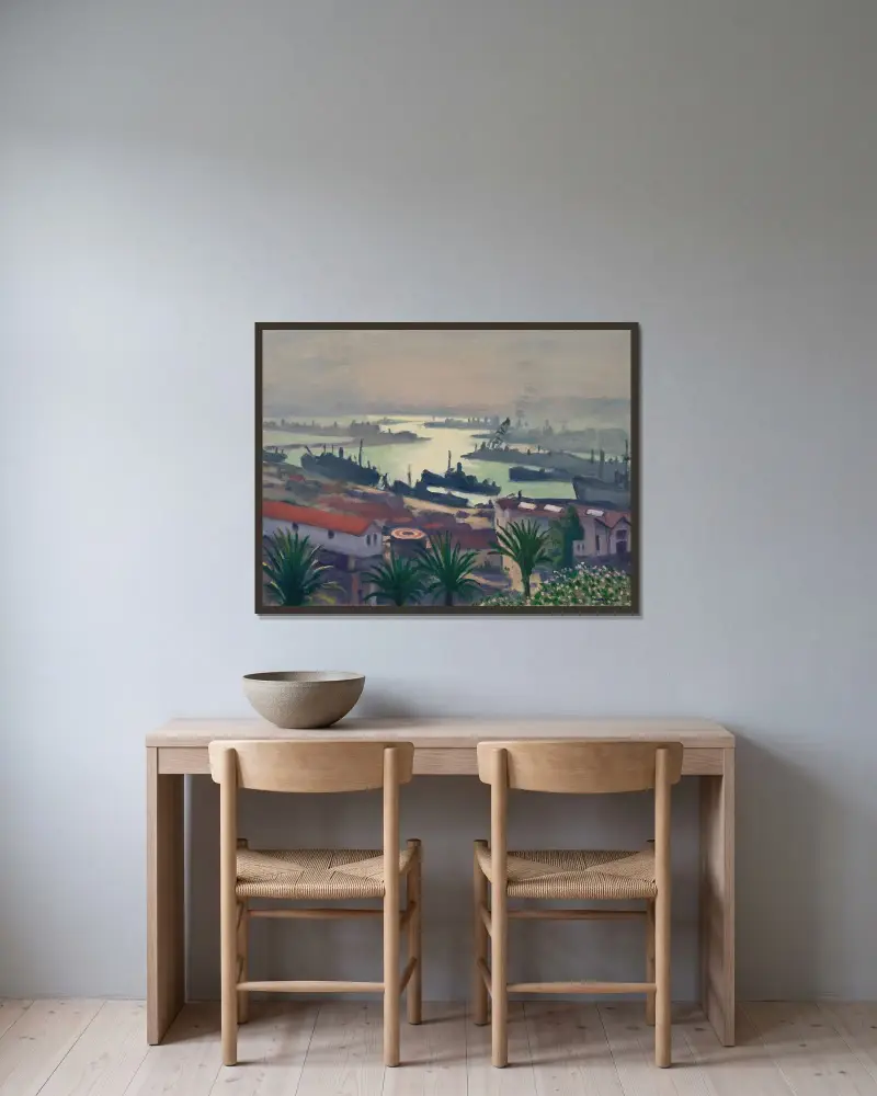 Alger, mörkt väder över Aghas hamn av Albert Marquet inramad på en vägg