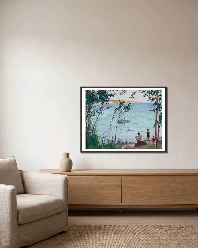 Badende in Carqueiranne von Albert Marquet gerahmt an einer Wand