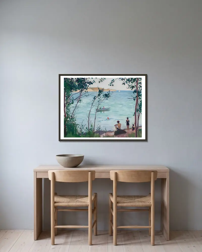Badende in Carqueiranne von Albert Marquet gerahmt an einer Wand