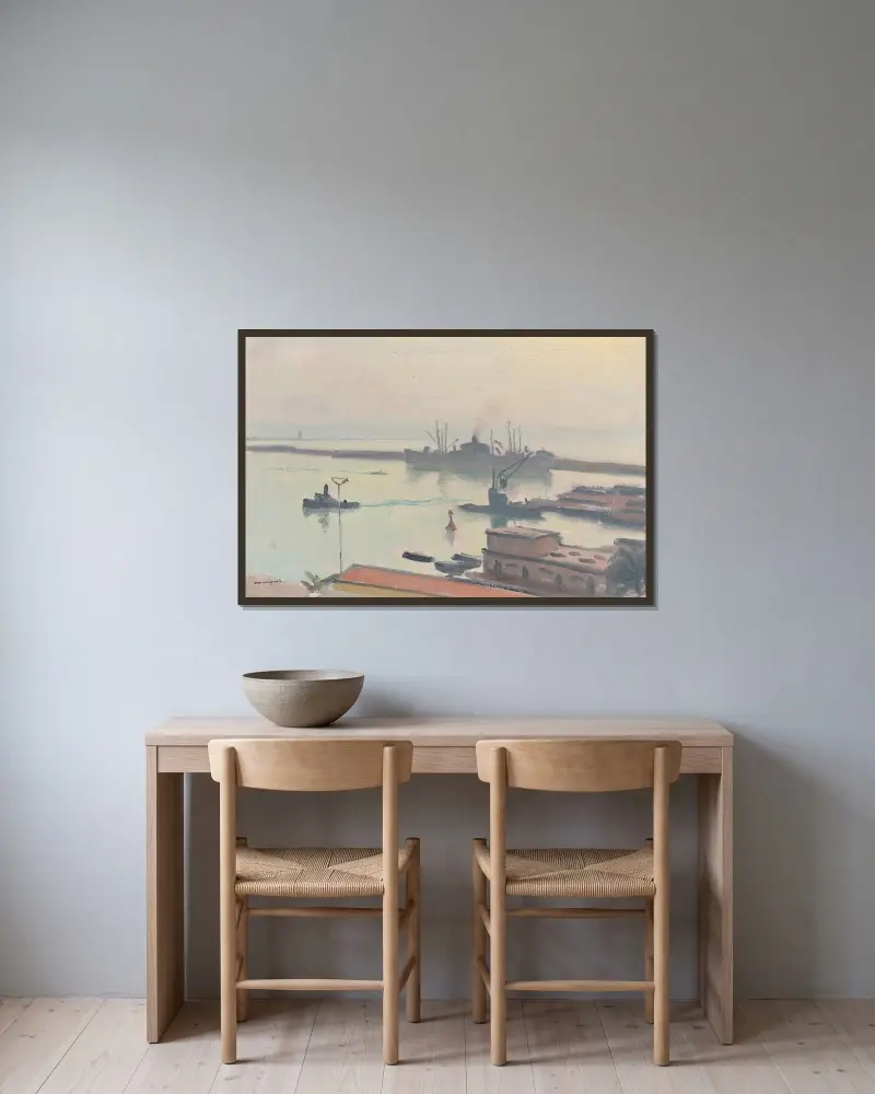 Rosa dimma över Alger av Albert Marquet inramad på en vägg