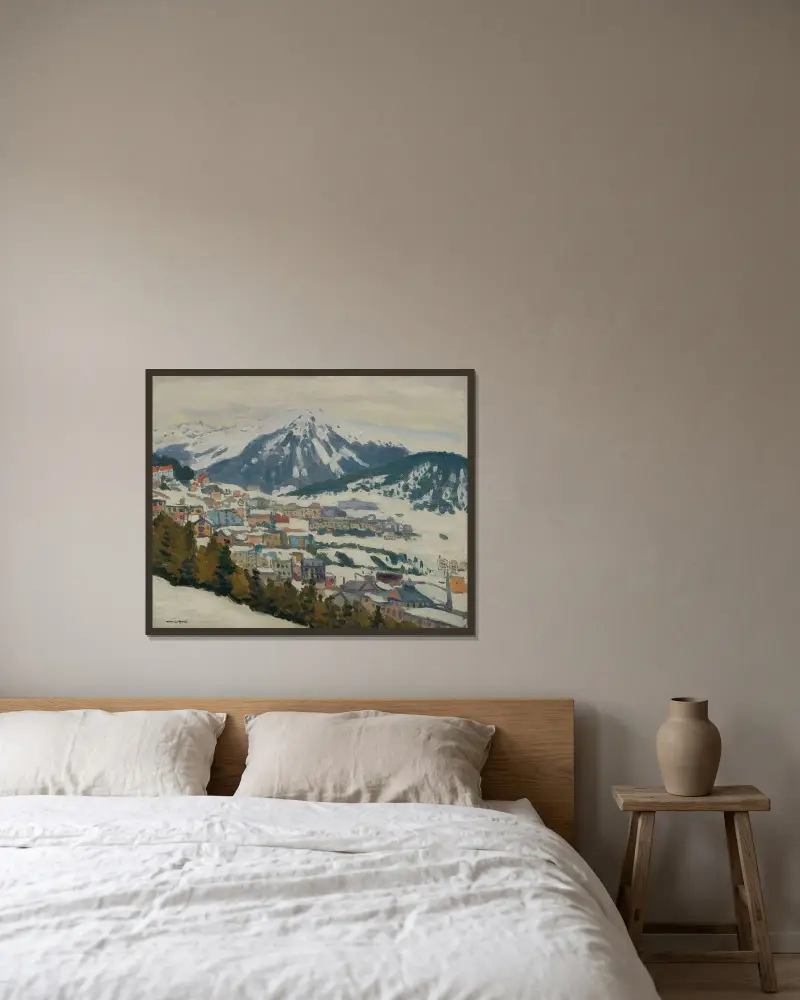 Davos under snö av Albert Marquet inramad på en vägg