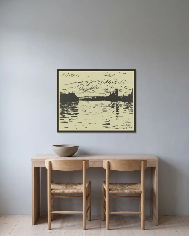 Flod kantad av träd av Albert Marquet inramad på en vägg