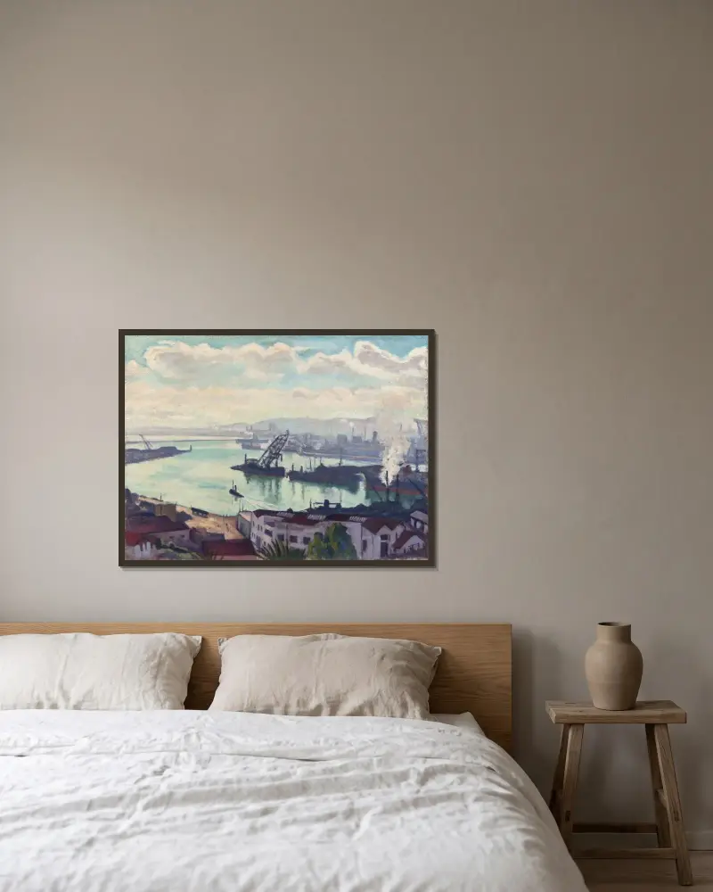 Rök över hamnen av Albert Marquet inramad på en vägg