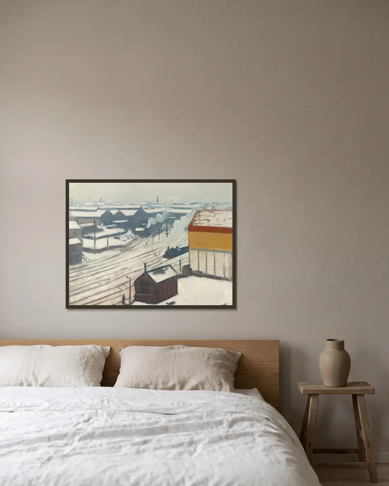 Gare Montparnasse i snö av Albert Marquet inramad på en vägg