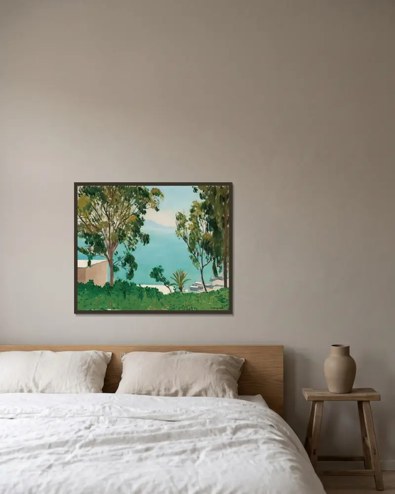 Stranden sedd genom eukalyptus av Albert Marquet inramad på en vägg