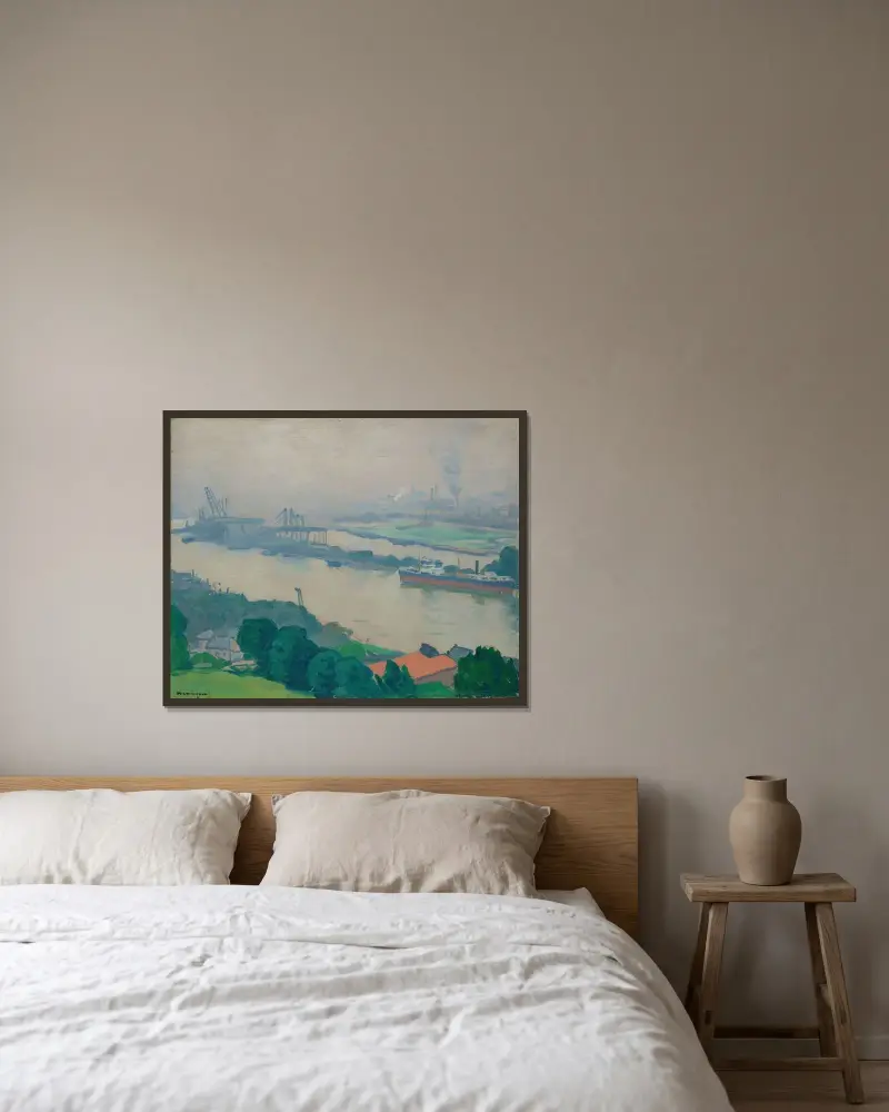 Seine vid Croisset (nära Rouen) av Albert Marquet inramad på en vägg