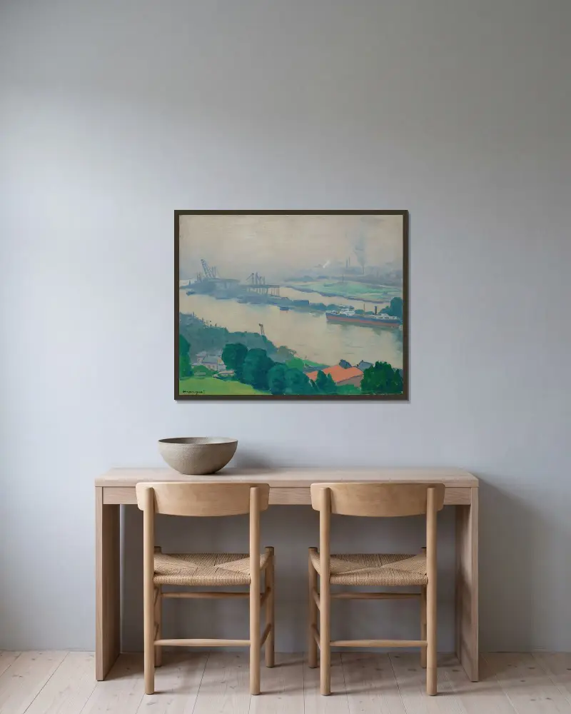 Seine vid Croisset (nära Rouen) av Albert Marquet inramad på en vägg