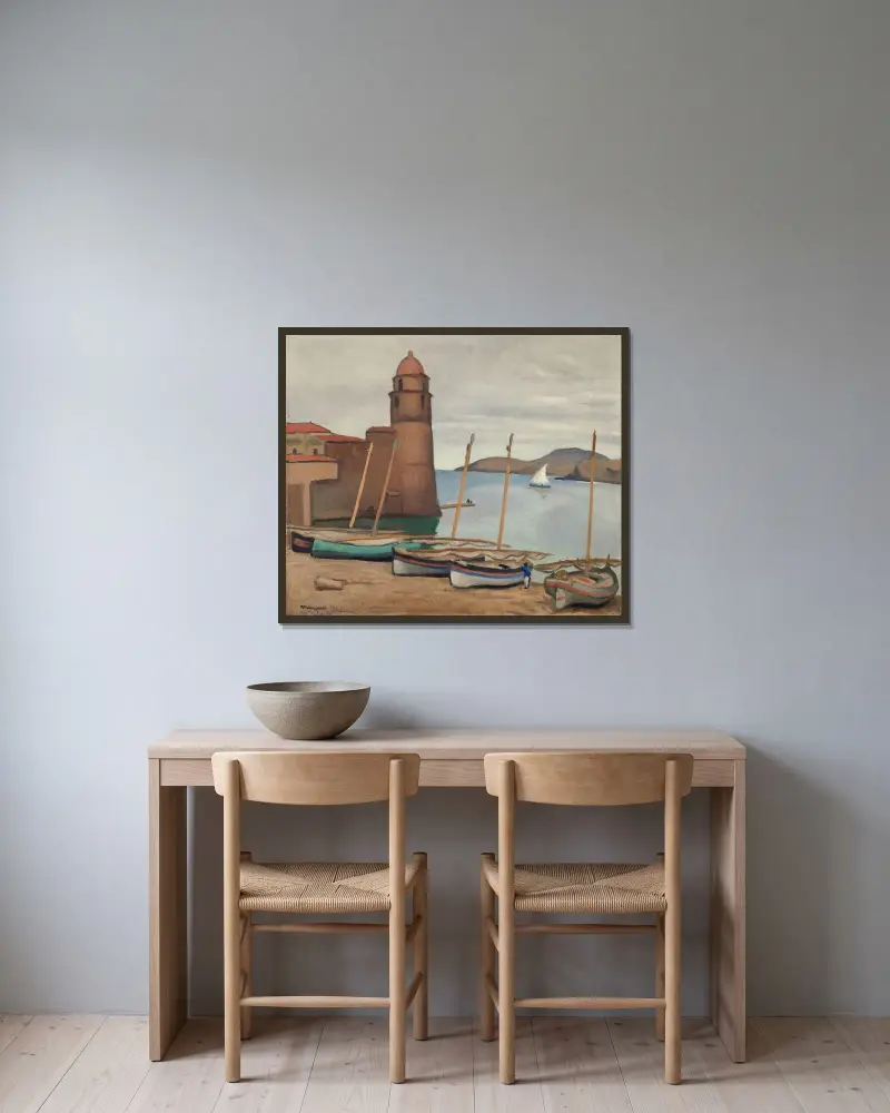 Fyren i Collioure av Albert Marquet inramad på en vägg