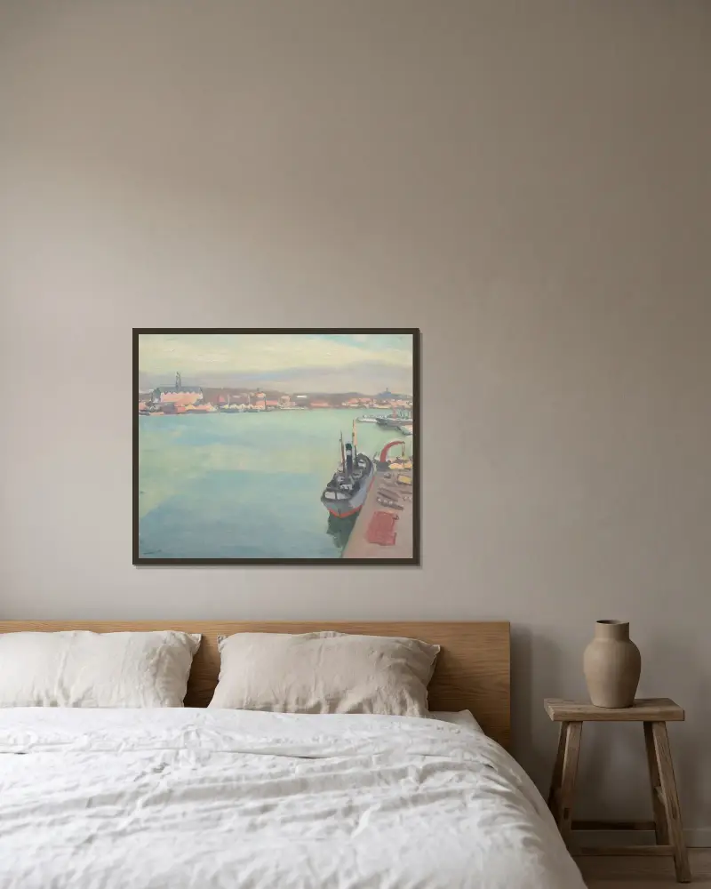 Stockholms hamn, vårmorgon av Albert Marquet inramad på en vägg