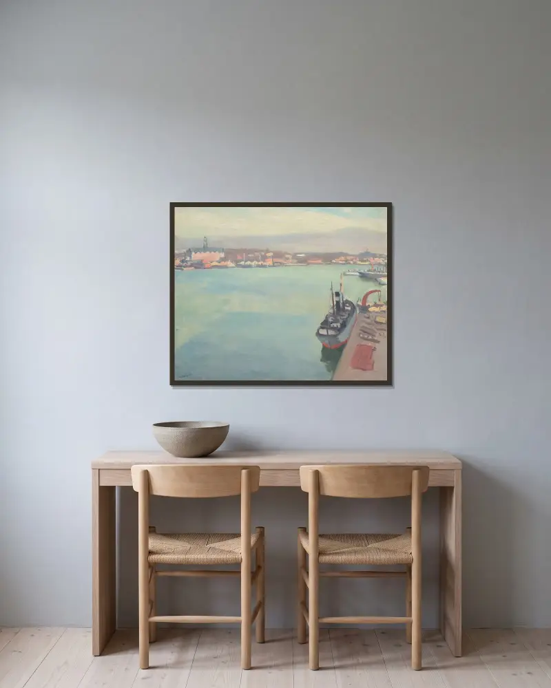 Stockholms hamn, vårmorgon av Albert Marquet inramad på en vägg