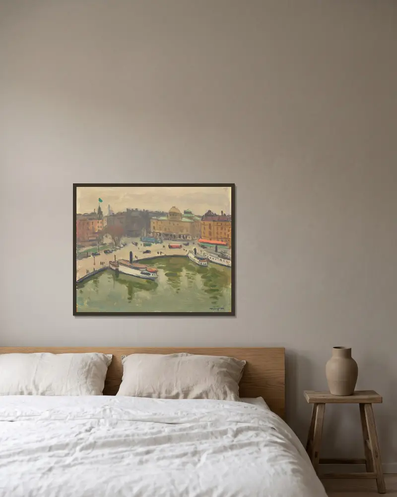 Hamnen i Stockholm, Nybroviken, vy från hotell Strand av Albert Marquet inramad på en vägg