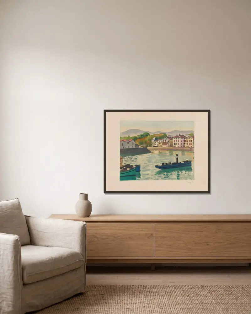 Le Port av Albert Marquet inramad på en vägg