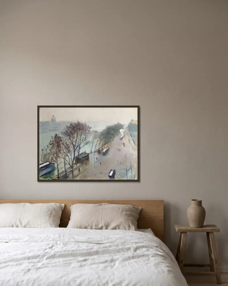 Vintern, Louvrenkajen, snöväder av Albert Marquet inramad på en vägg