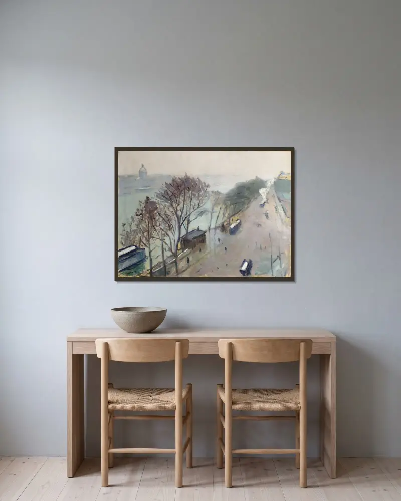 Vintern, Louvrenkajen, snöväder av Albert Marquet inramad på en vägg