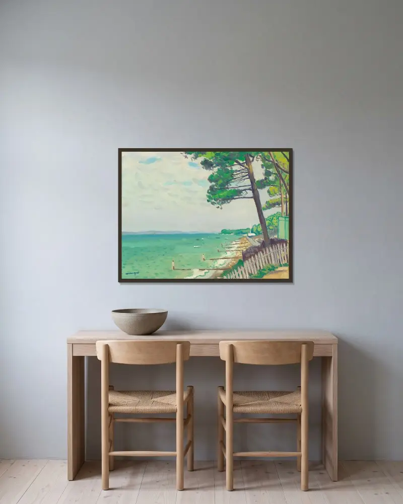 Tallar i Le Pyla av Albert Marquet inramad på en vägg
