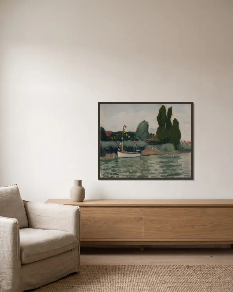 Poissy, bateau pavoisé av Albert Marquet inramad på en vägg