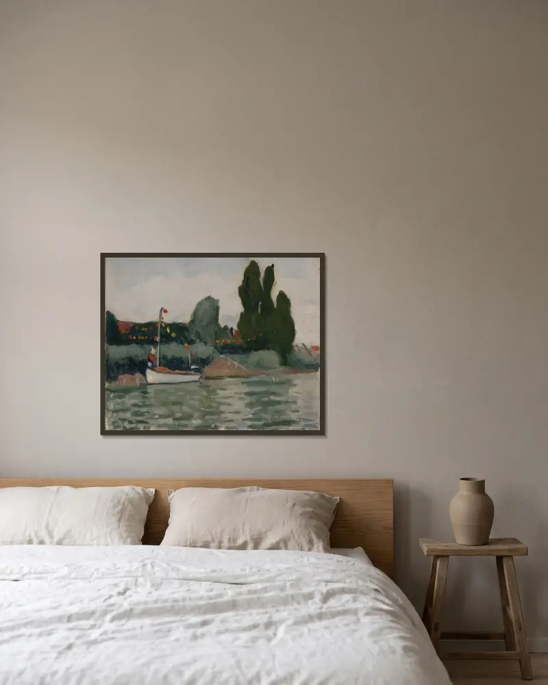 Poissy, bateau pavoisé av Albert Marquet inramad på en vägg