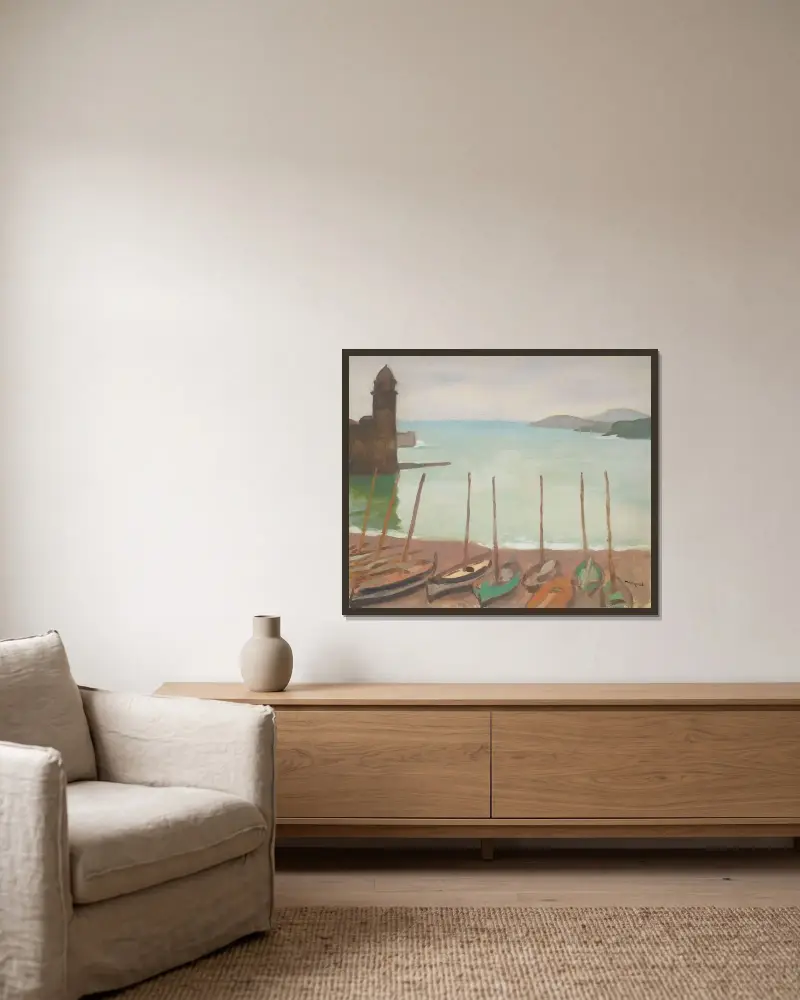 Hamnen i Collioure av Albert Marquet inramad på en vägg
