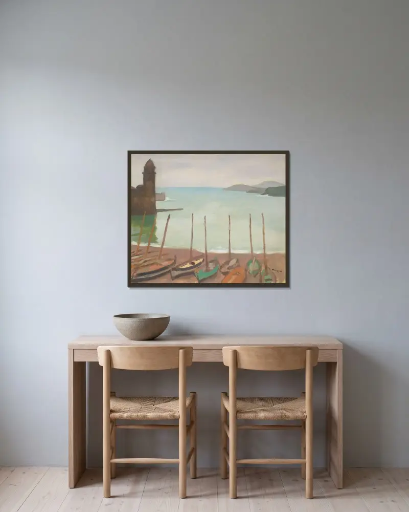 Hamnen i Collioure av Albert Marquet inramad på en vägg