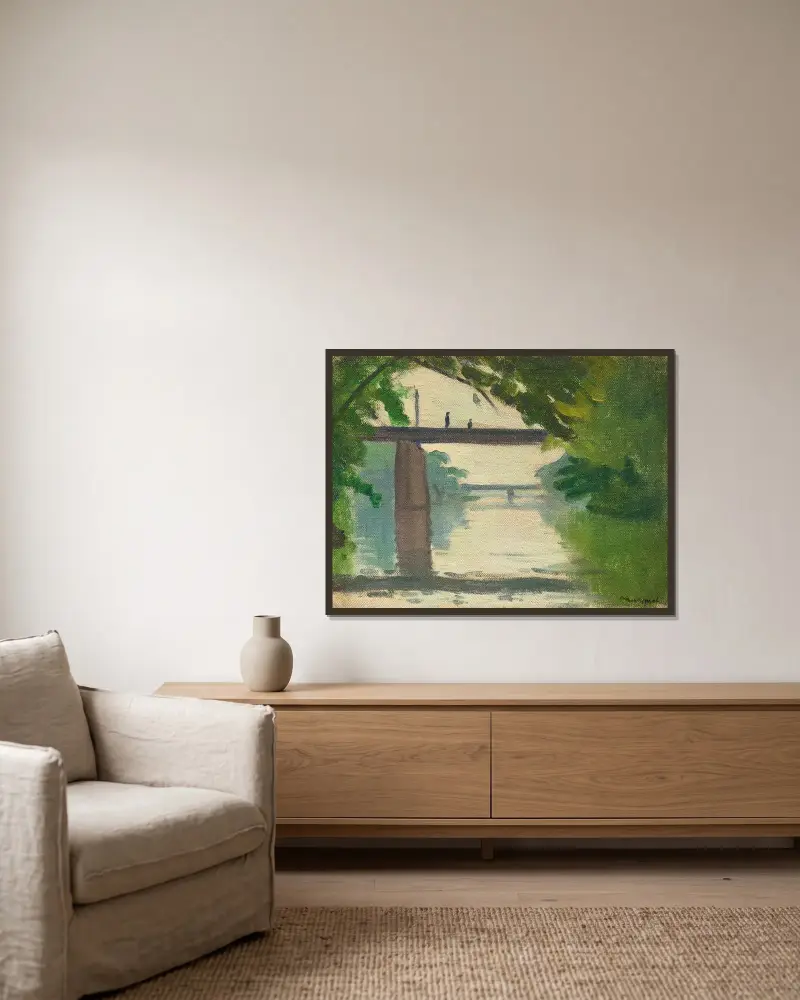 Silhouetten auf einer Brücke über die Marne von Albert Marquet gerahmt an einer Wand