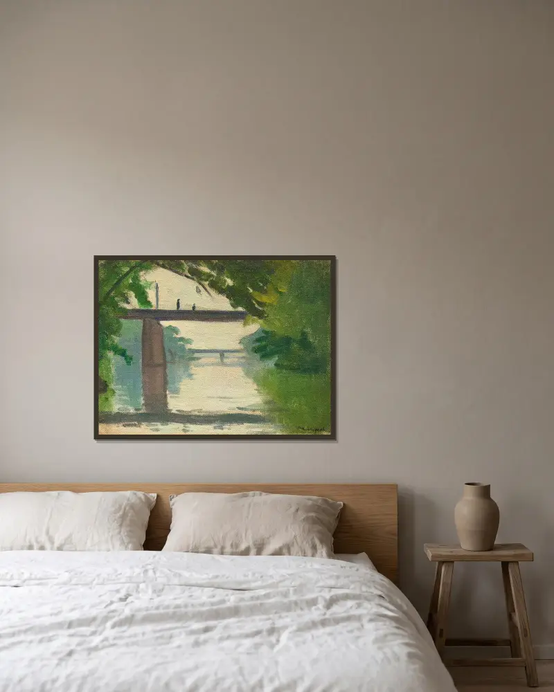 Silhouetten auf einer Brücke über die Marne von Albert Marquet gerahmt an einer Wand