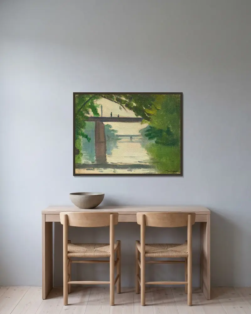 Silhouetten auf einer Brücke über die Marne von Albert Marquet gerahmt an einer Wand