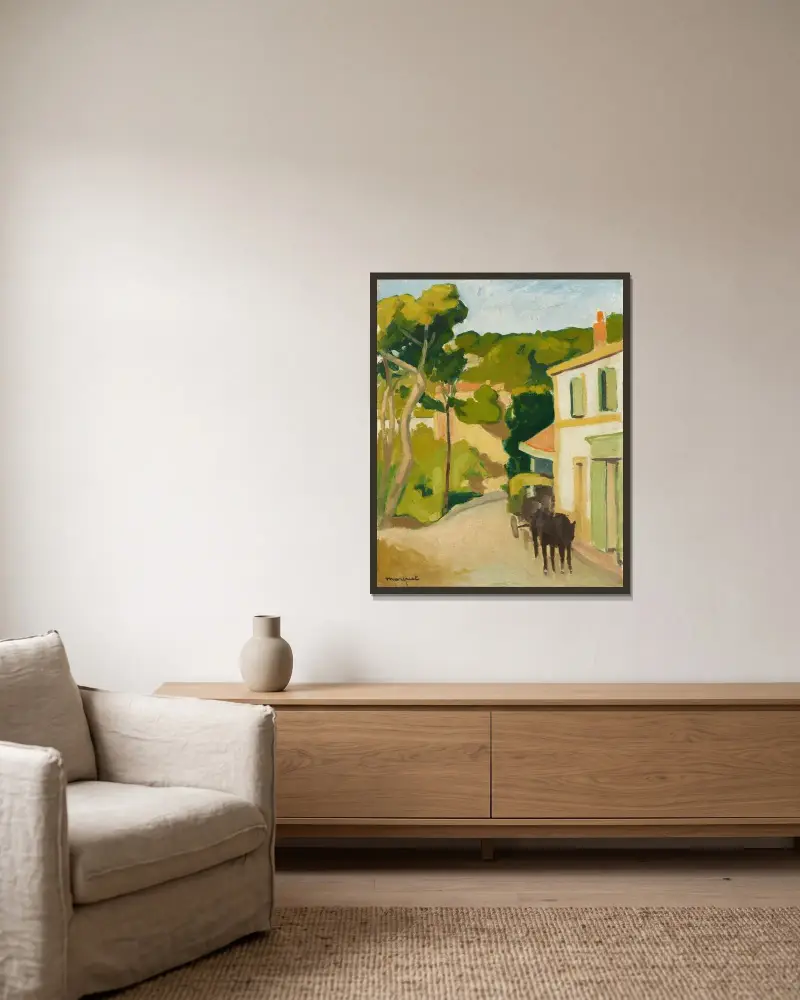 Bil på vägen från Estaque av Albert Marquet inramad på en vägg