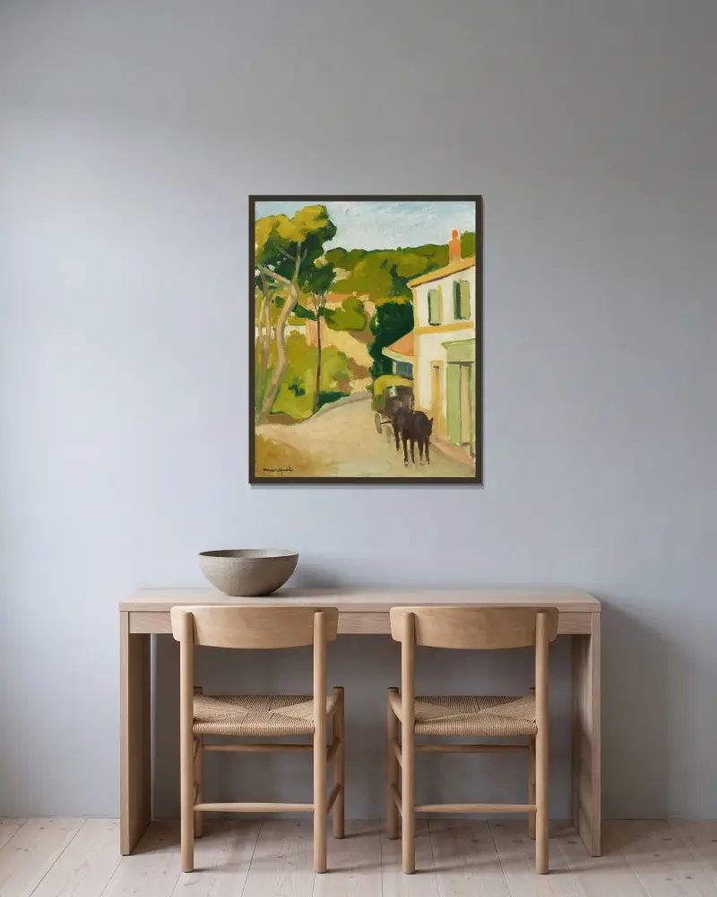 Bil på vägen från Estaque av Albert Marquet inramad på en vägg