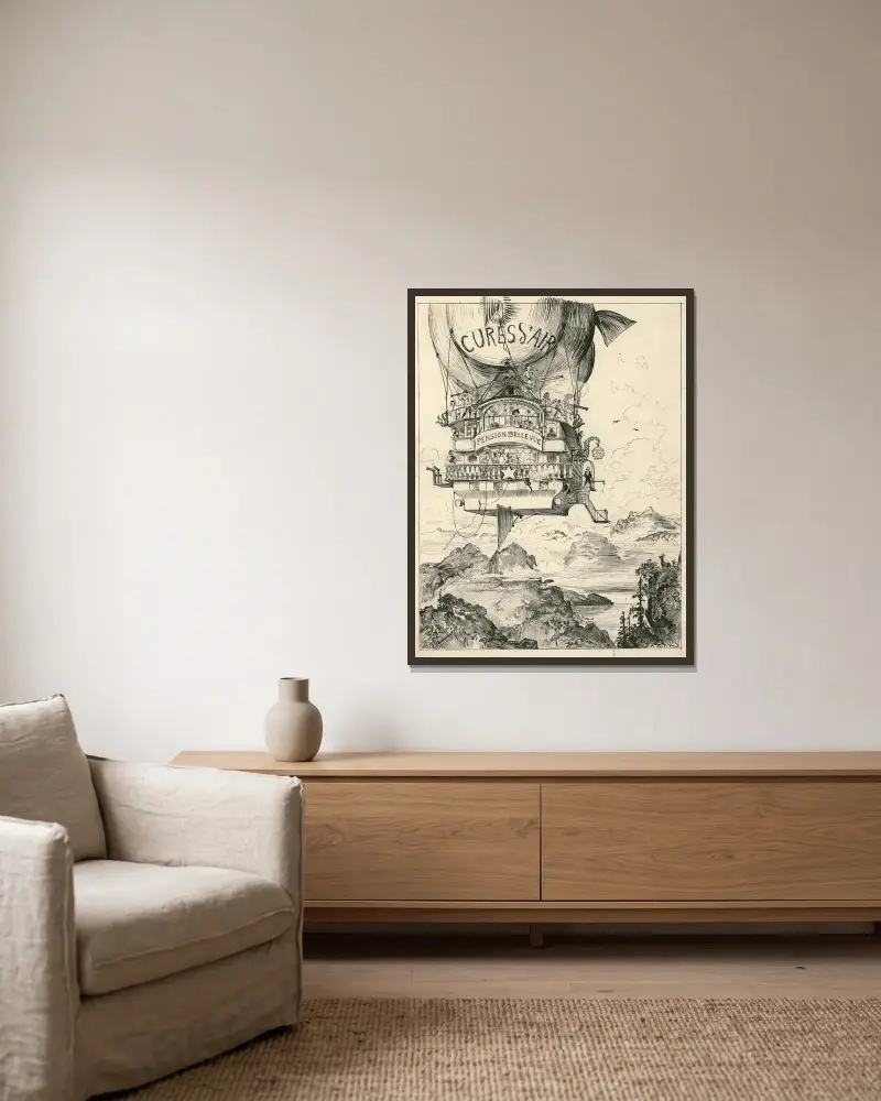 Luftkur in den Bergen von Albert Robida gerahmt an einer Wand