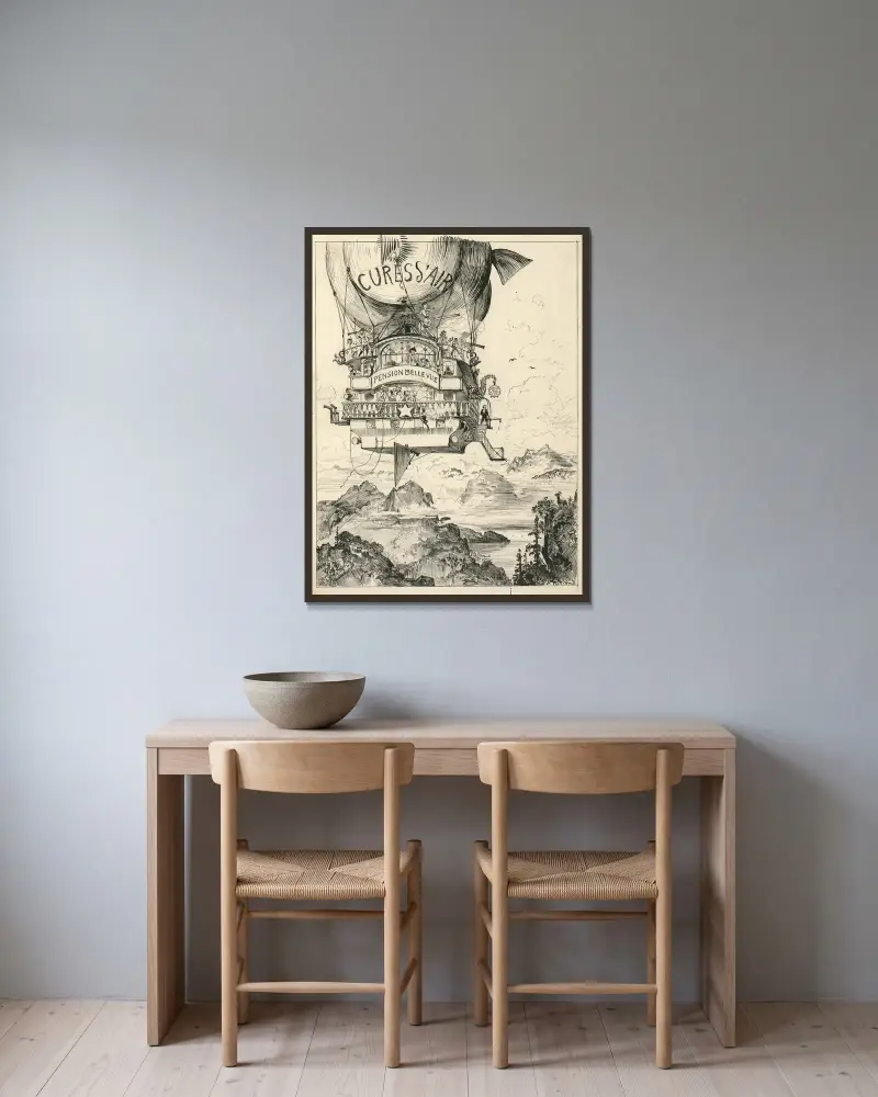 Luftkur in den Bergen von Albert Robida gerahmt an einer Wand