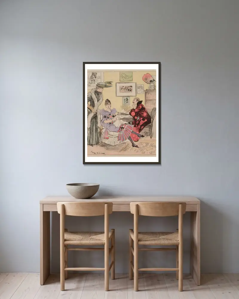 Haushaltsökonomie von Albert Robida gerahmt an einer Wand