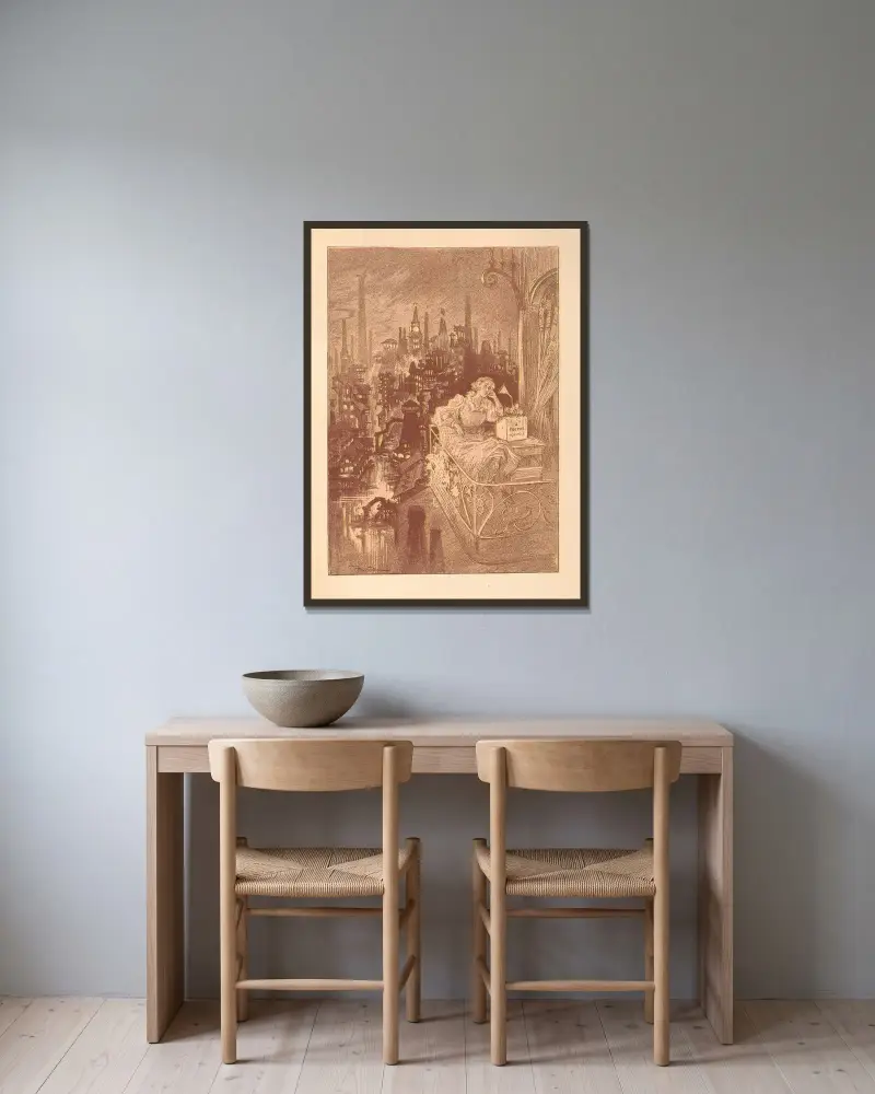 Loisirs littéraires au XX Siecle av Albert Robida inramad på en vägg