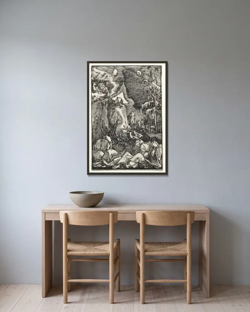 Christus am Ölberg von Albrecht Altdorfer gerahmt an einer Wand